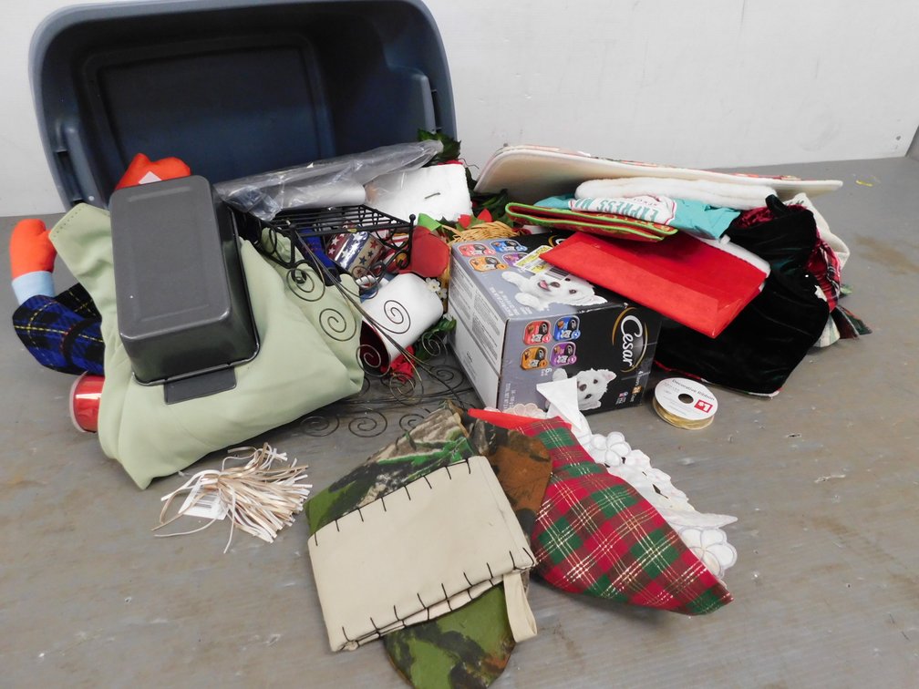 Gray Tote Filled With Christmas Items