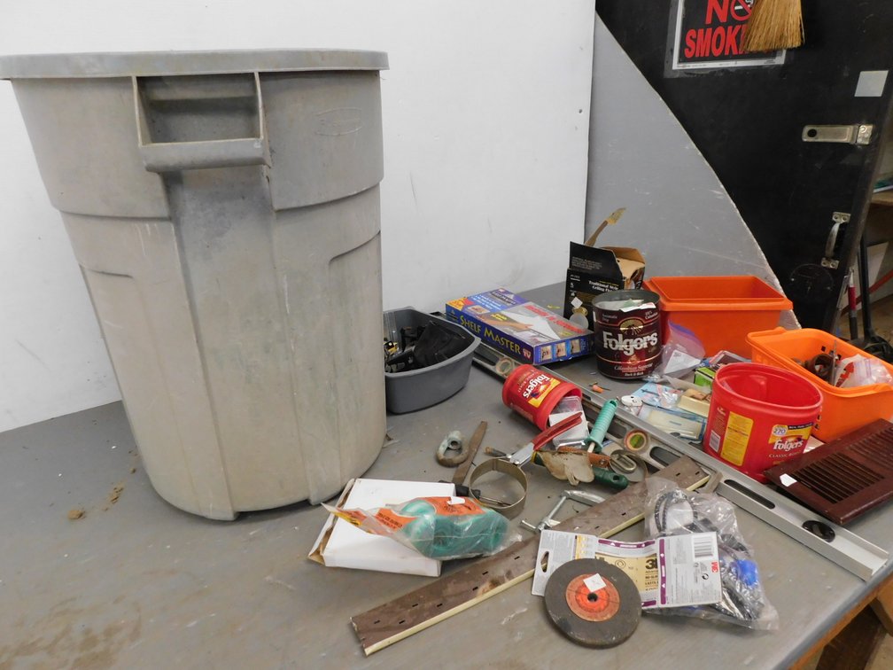 Grey Trash Can With Content
