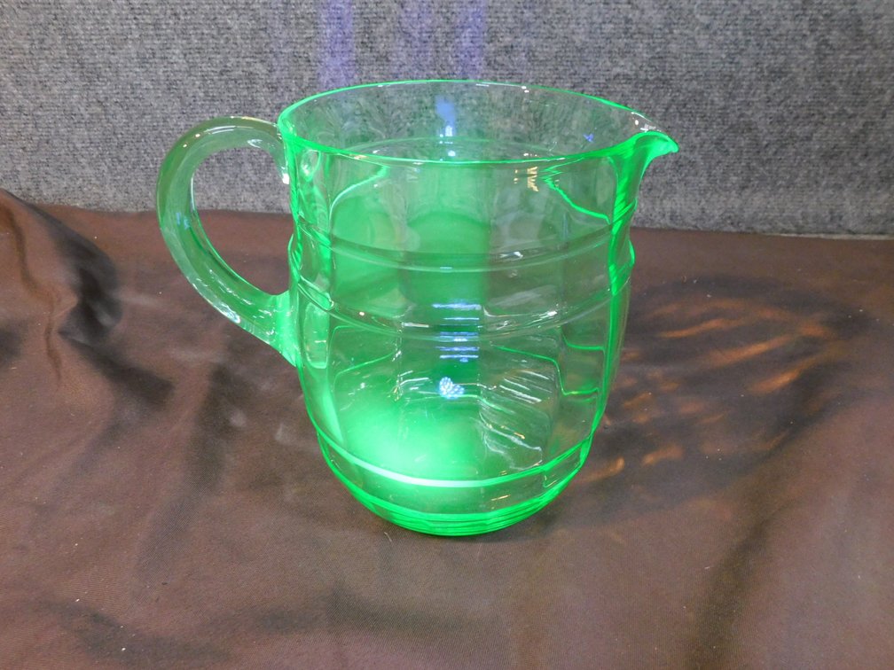 Green Depression Uranium Glass Pitcher 7 1/4" T