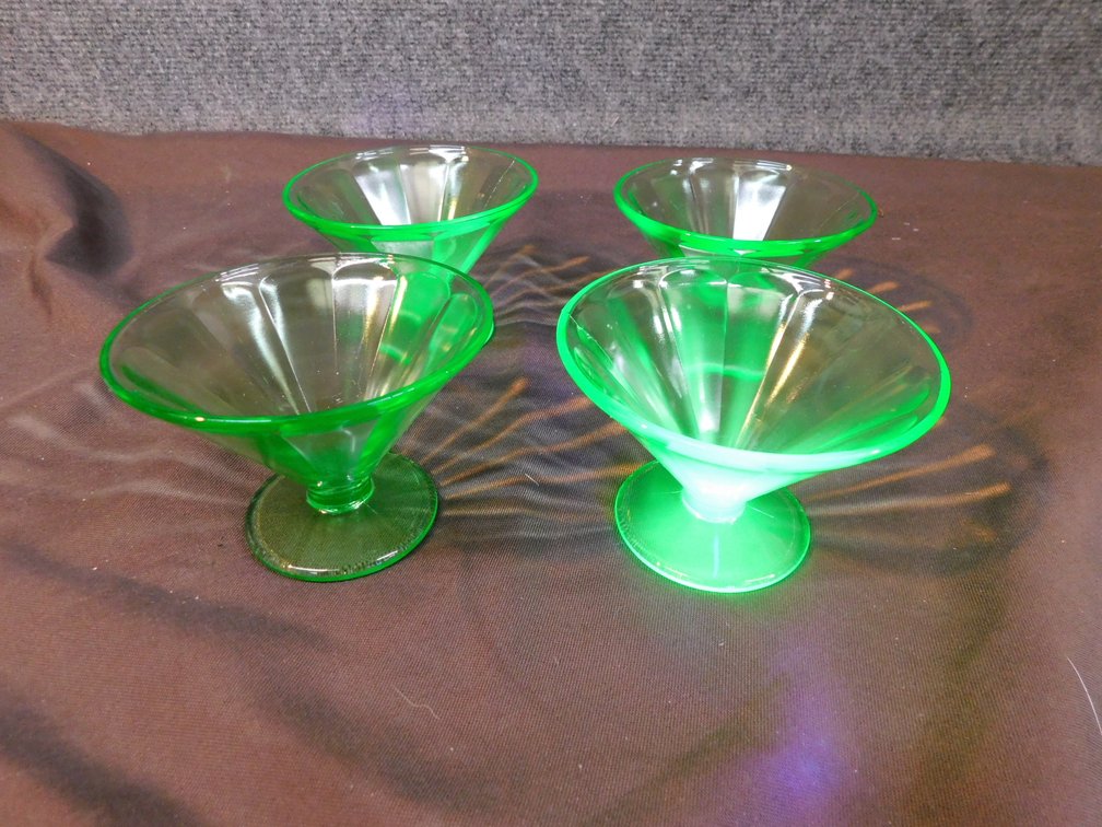 Green Depression Uranium Glass Sherberts Set of 4