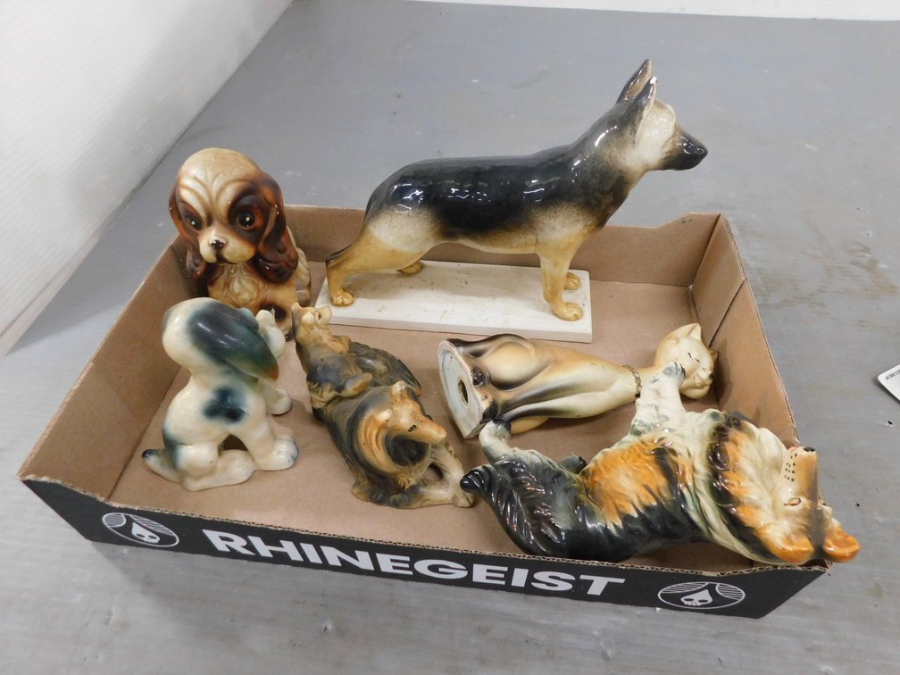 Assorted Vintage Dog Figurines, Dog Bank