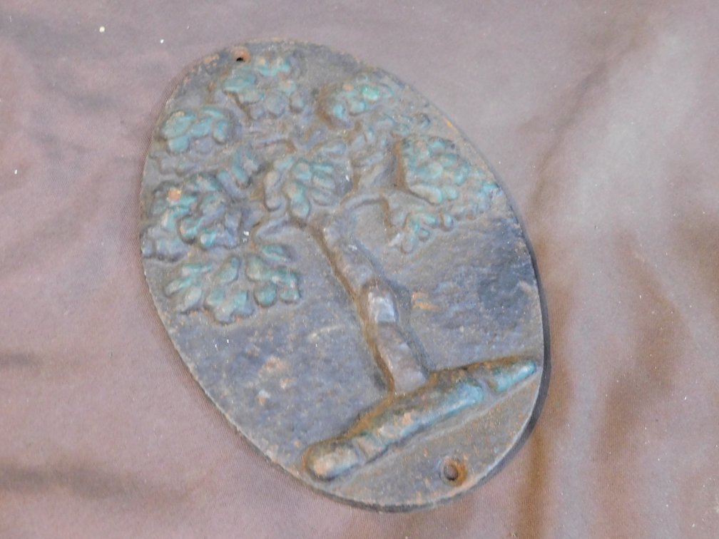 Vintage Cast Iron Fire Mark, Featuring Distinctive Tree Motif 11"