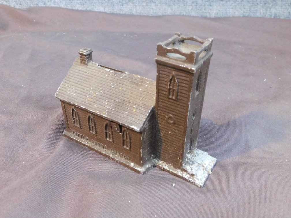 Vintage Little Brown Church Coin Bank 5 1/4" L
