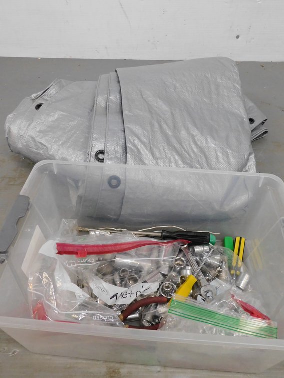 Plastic Storage with Tarp, Assorted Tools