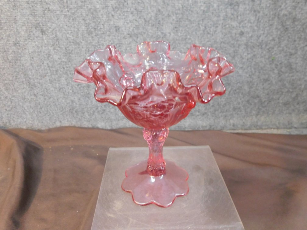 Fenton Open Rose Compote 6" T
