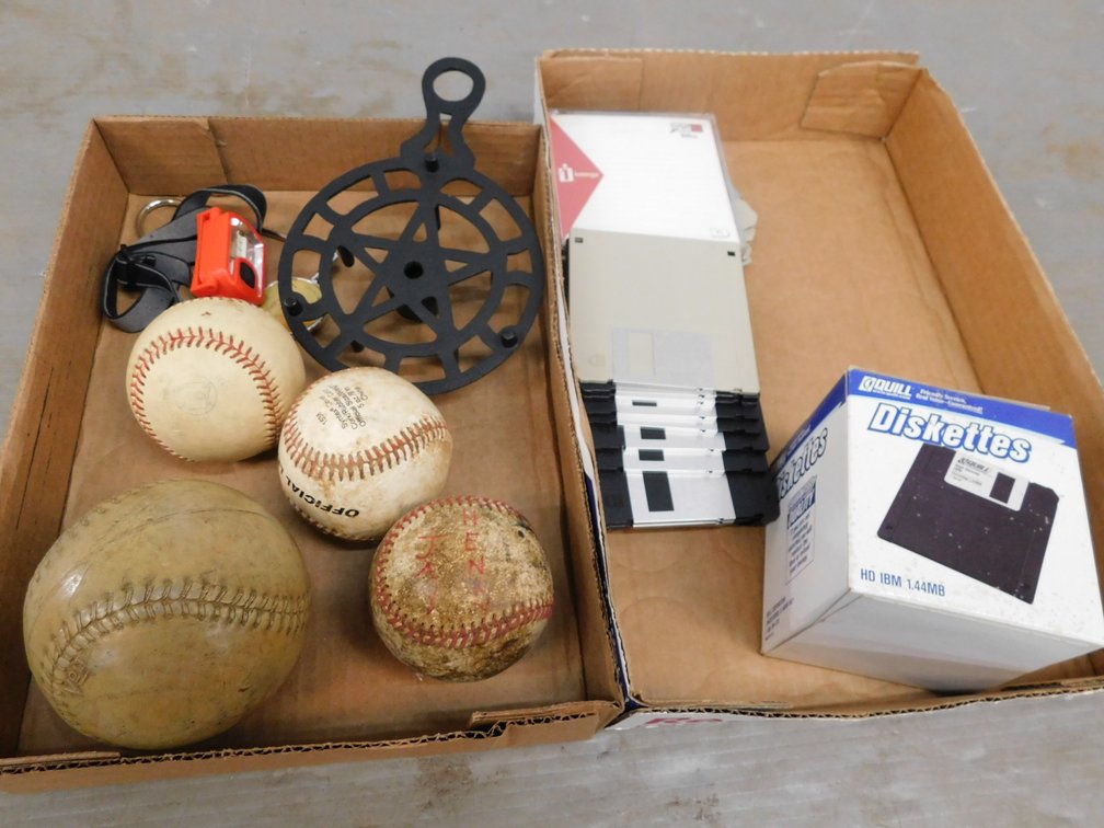 Candle Holder, Computer Diskettes, Baseballs