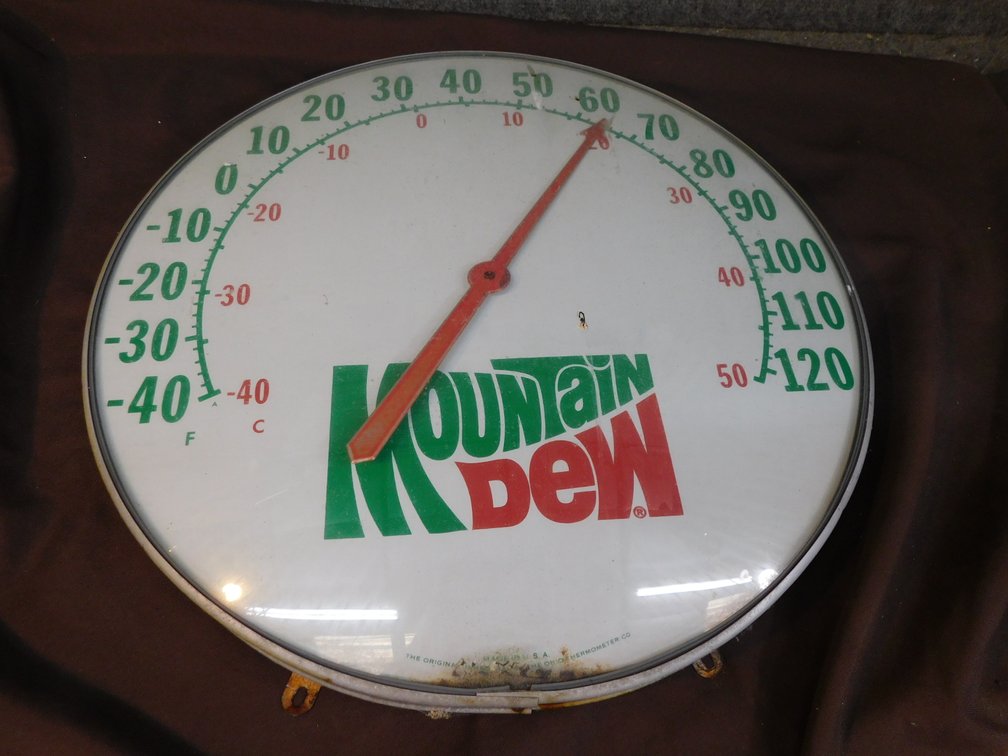 Antique Mountain Dew Thermometer 18", Made in the USA