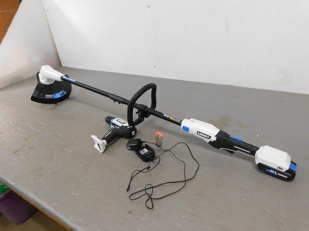 Hart 20V Lithium Ion Straight Shaft Single String Weed eater with 3/8" Drill, Charger, Battery, Works