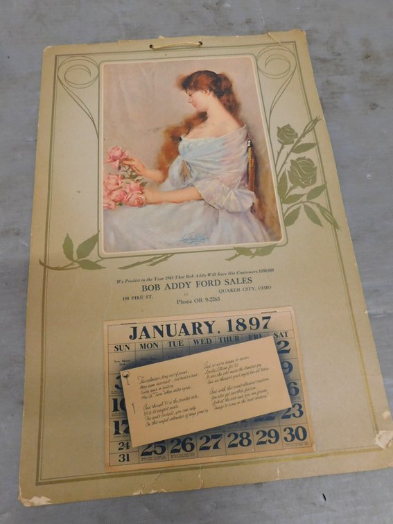 1897 Calendar Advertisement Bob Addy Ford Sales, Lovely Lillian