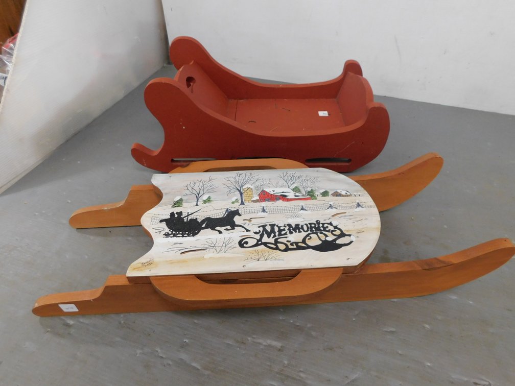 Two Decorative Wood Sleds, Largest 21" Long