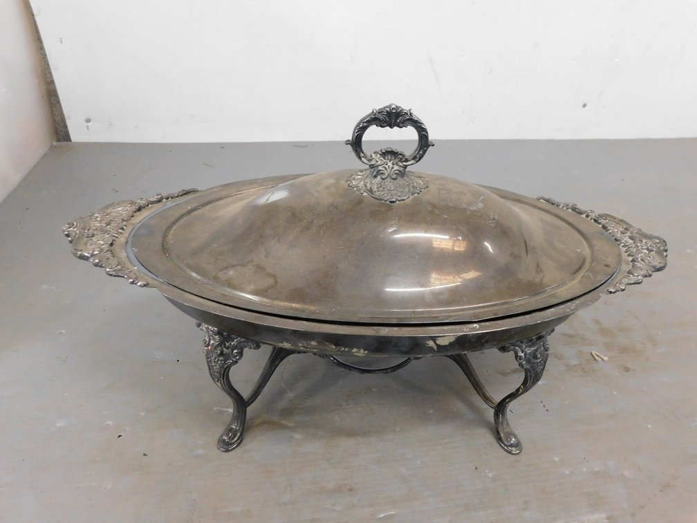 Silverplate Chafing Dish with Ornate Legs and Lid 24" L