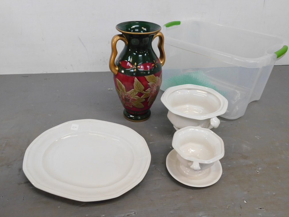 Decorative Vase, Serving Platter etc. in Tote