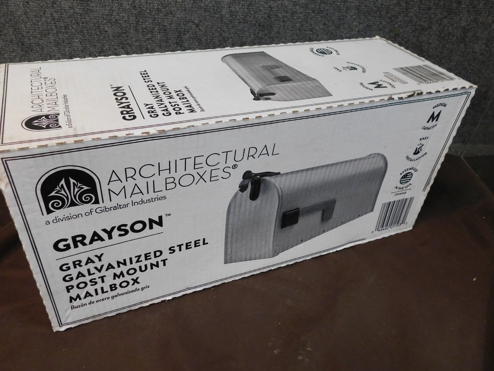 Gray Galvanized Steel Post Mount Mailbox, New