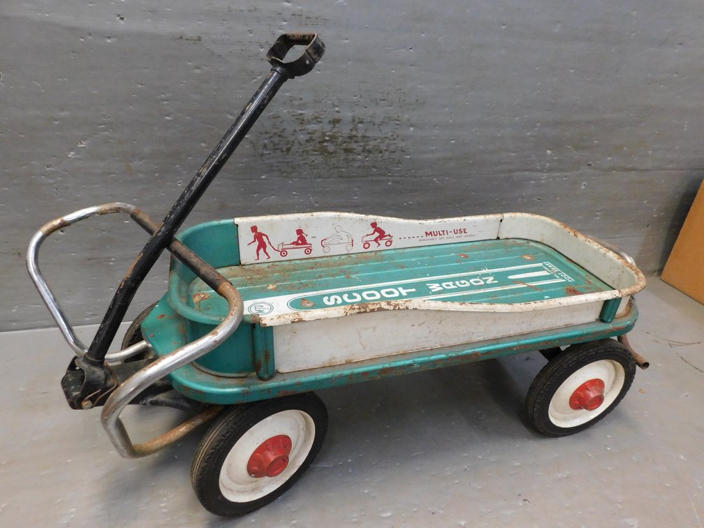 MTD Scoop Wagon, Blue and White Vintage Wagon with Steering Bar, 42"L
