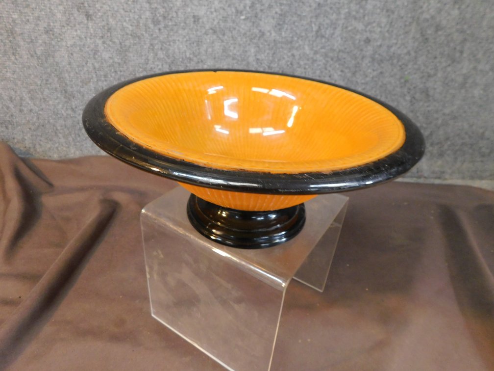 Orange and Black Glass Compote 10" x 4"