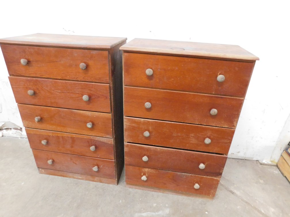 Two Five Drawer Wood Chests 27" x 14 1/2" x 41" T