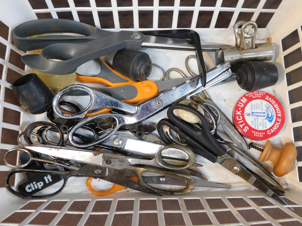 Plastic Basket with Scissors etc.