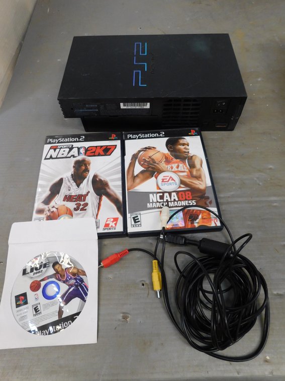 PlayStation 2 with 3 Assorted Games, Missing Power Cord and Controller, Untested