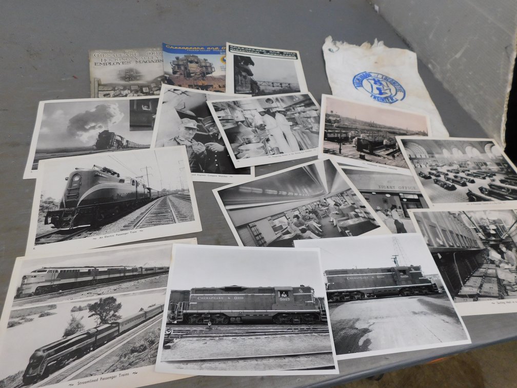 Vintage C & O Railroad Magazines, Black & White Train Photos, Brotherhood of Locomotive Engineers Towel