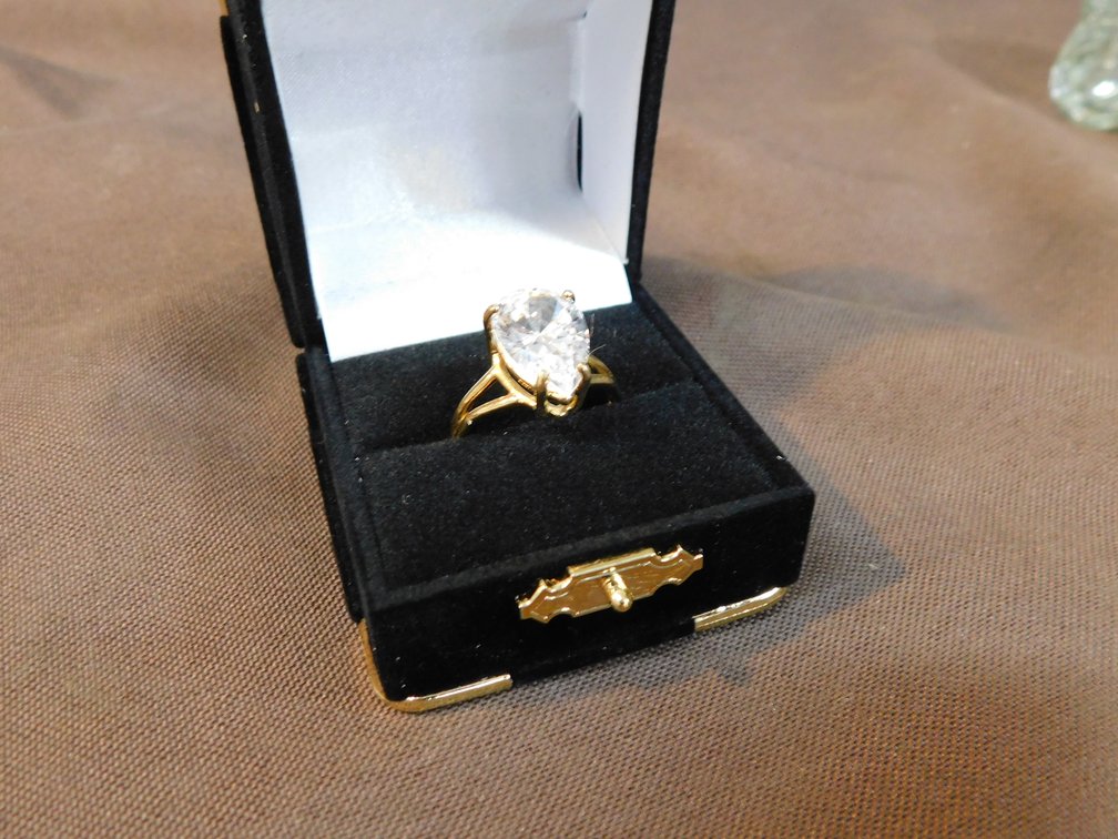 New, 5-Carat C.Z. Gold Plated Silver Ring, Size 9, Boxed