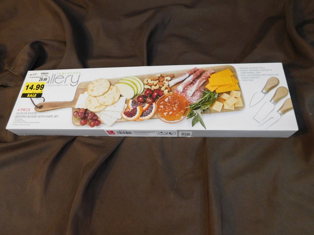 Gallery 4 piece Acacia Wood Serving Board with Knife Set, New