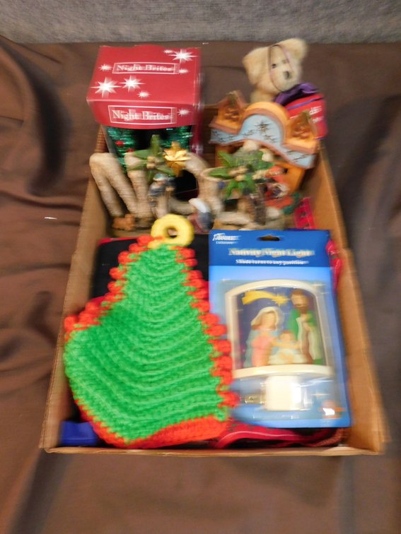 Christmas Aprons, Nativity Night Light, Boyds Bear Ornament etc.