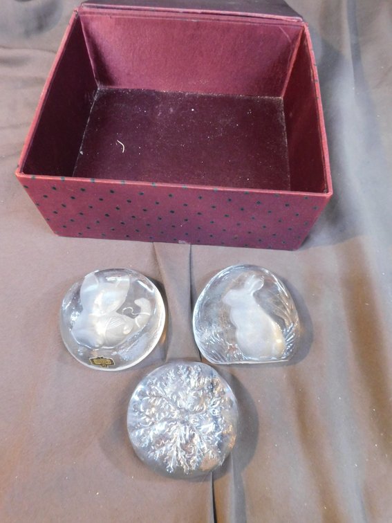 Three Paperweights in Box