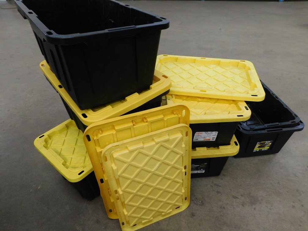 Seven Black Totes with Lids