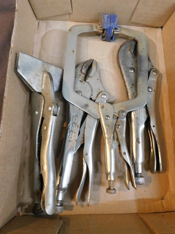 Lot of assorted vise grips and welding clamps