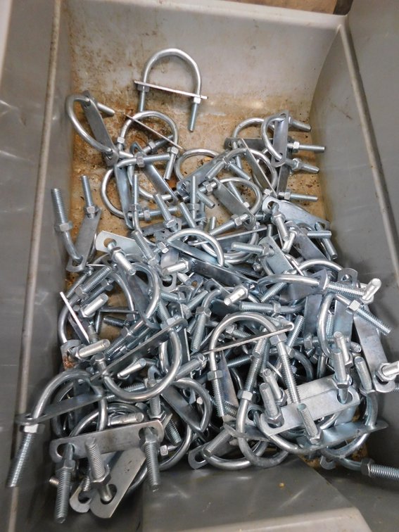 Assorted Size U bolts in plastic bin
