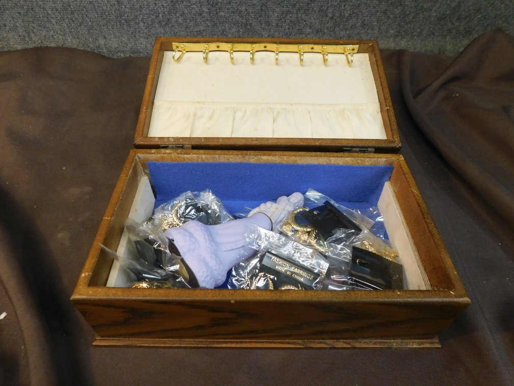 Jewelry Box with Assorted Costume Jewelry 11" x 6 1/2" x 4 1/2"