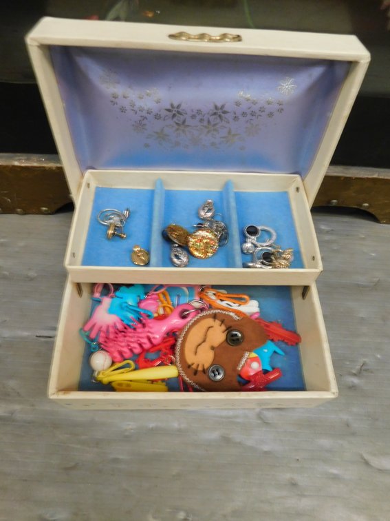Jewelry Box with Assorted Costume Jewelry 7 1/2" x 5 1/2" x 3"