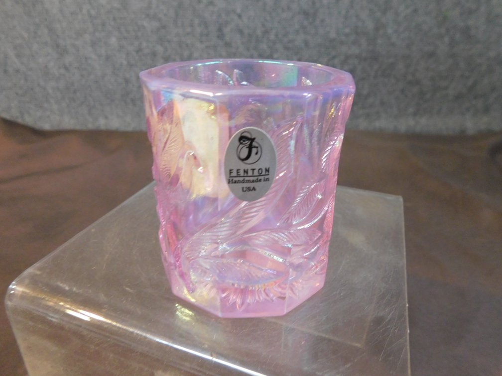 Fenton Pink Iridescent Glass Iris Pattern Votive Candle Holder