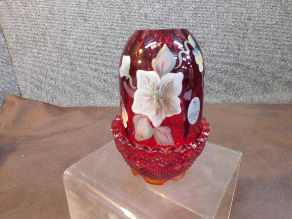 Fenton Hand painted Votive Light By S. Johnson 4 3/4" T