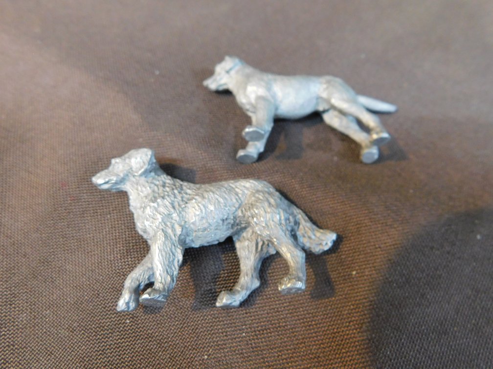 Two Pewter Dogs 2 1/2" L