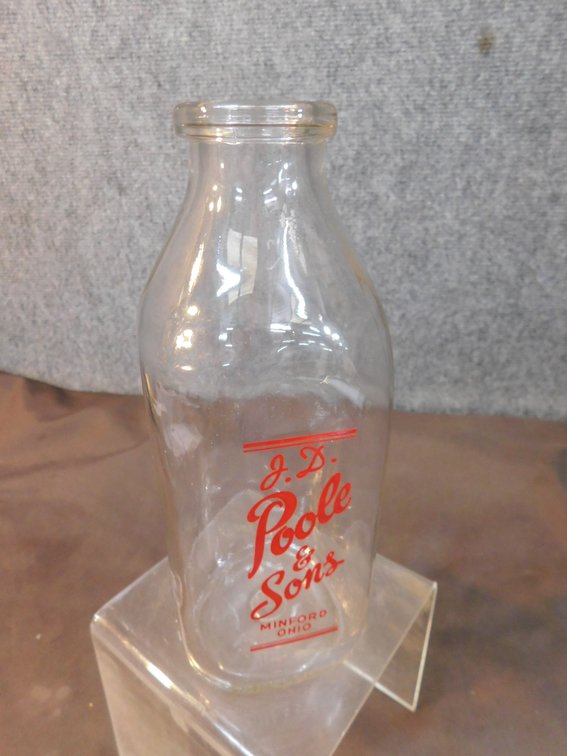 Vintage J.D> Poole & Sons Minford, Ohio Quart Milk Bottle