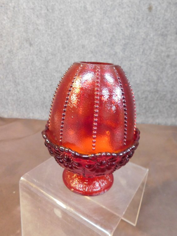 Vintage Ruby Red Glass Fairy Lamp 5 3/4" T