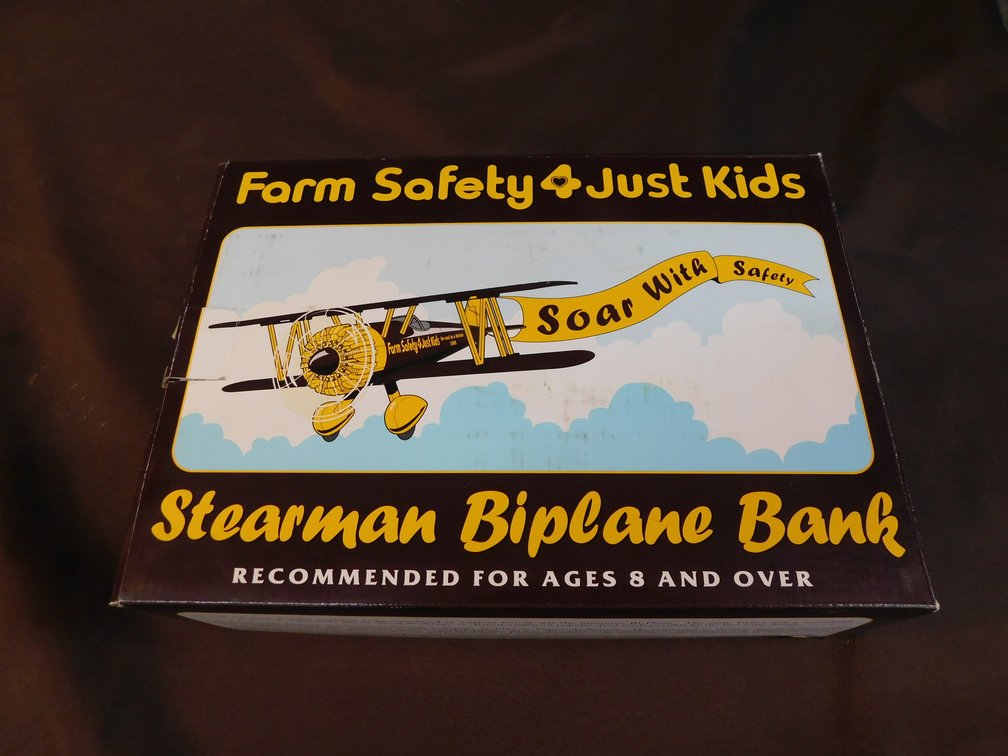 Limited Edition Farm Safety 4 Just Kids Stearman Biplane Die Cast Bank, NOS