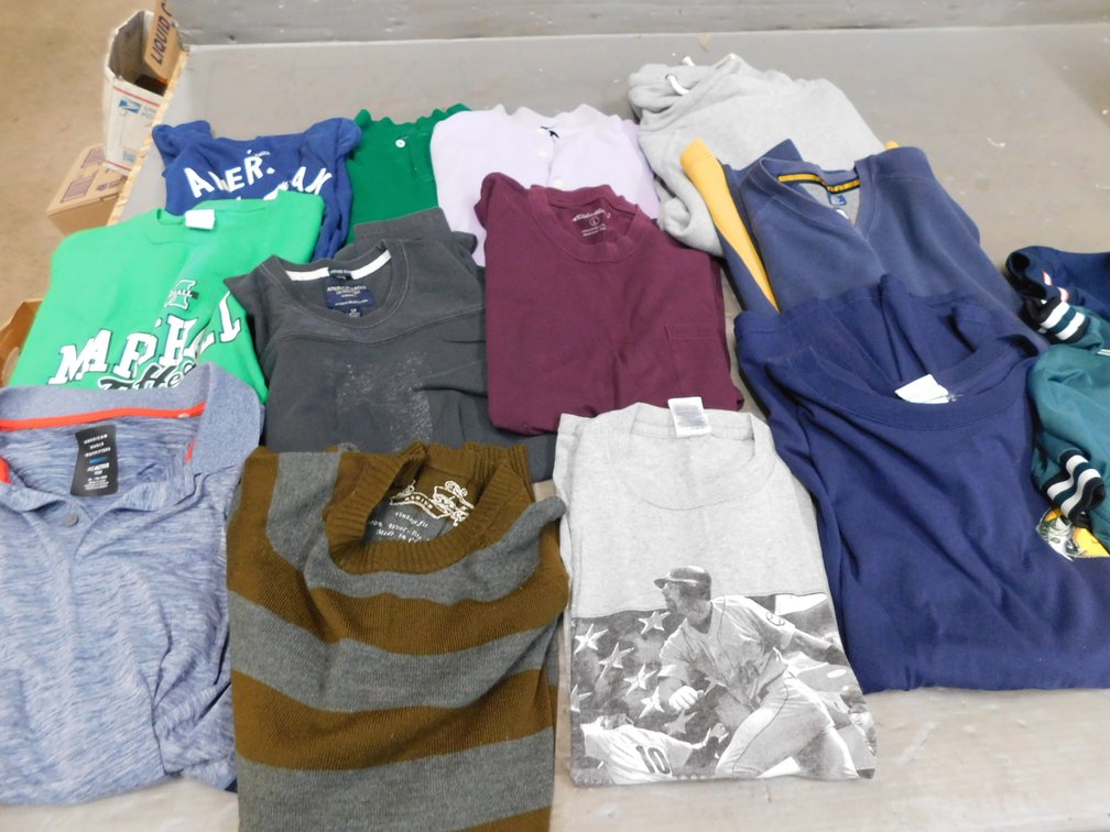 Tote with Assorted Clothing, American Eagle, Eddie Bower Shirt etc.