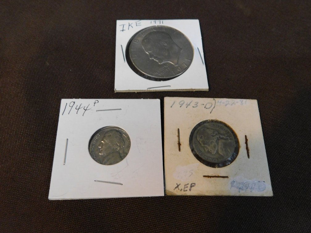 Two Jefferson Nickles, 1971 Ike Dollar