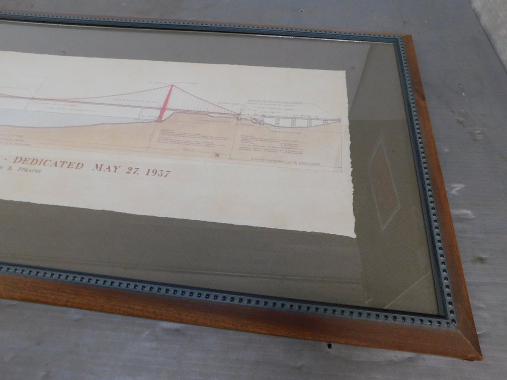 Framed The Golden Gate Bridge Engineering Reproduction Print 18" x 41"