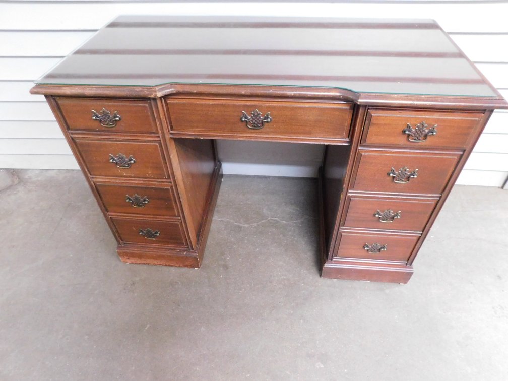 Mahoganey Deskw with Glass Top 44" x 22 1/2" x 30 1/2" T