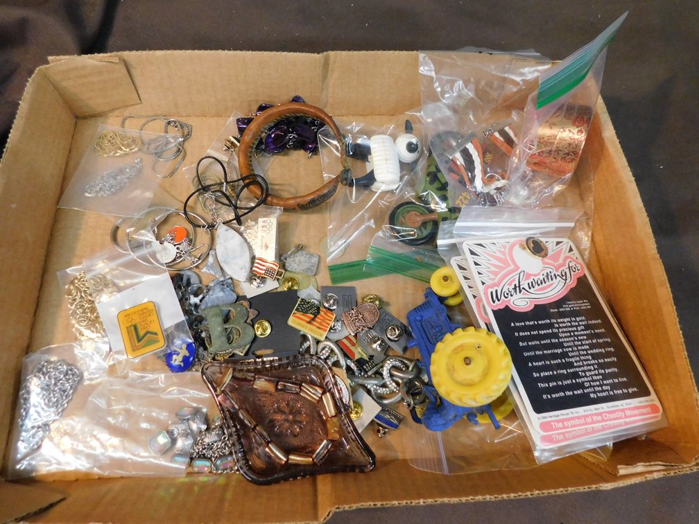 Assorted Pins, Lighters, Toy Motorcycle etc.