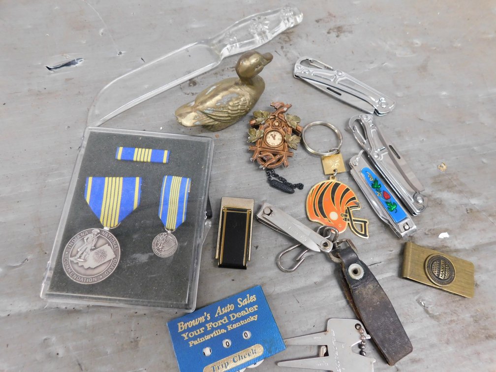 Medals, Money clip, Knives etc.