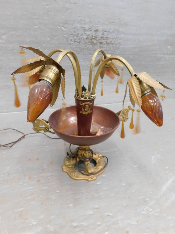 Art Deco Table Top Lamp With Four Amber Lights with Dolphin Feet, Untested