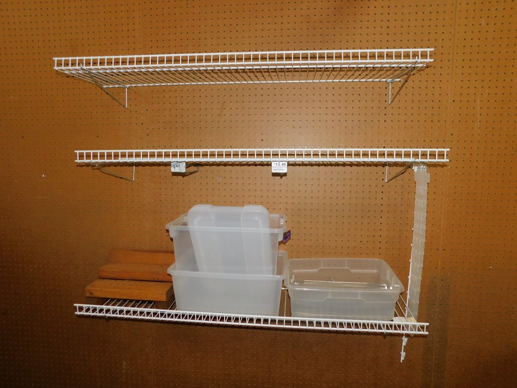 Wire Shelf Racks, Sucker Holder and Plastic Totes