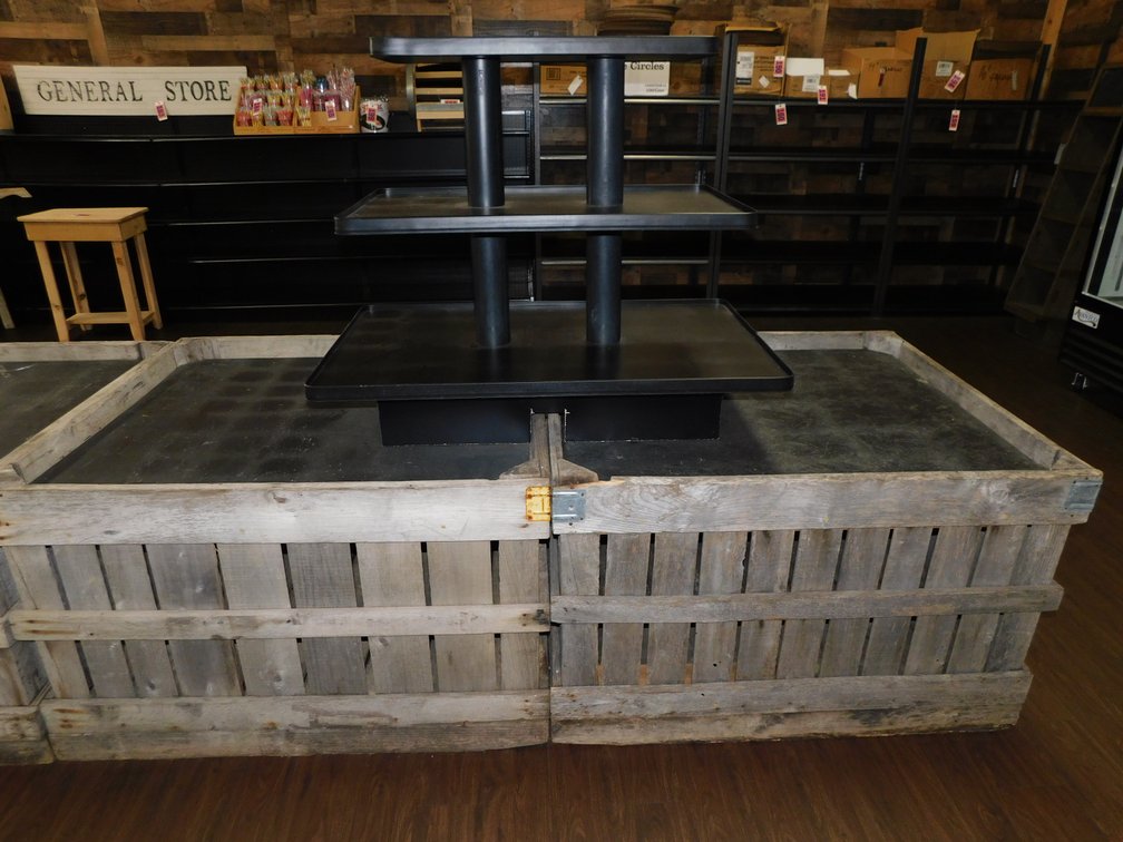 Wood Apple Crates Used Converted to a Store Display with Tiered Display Added