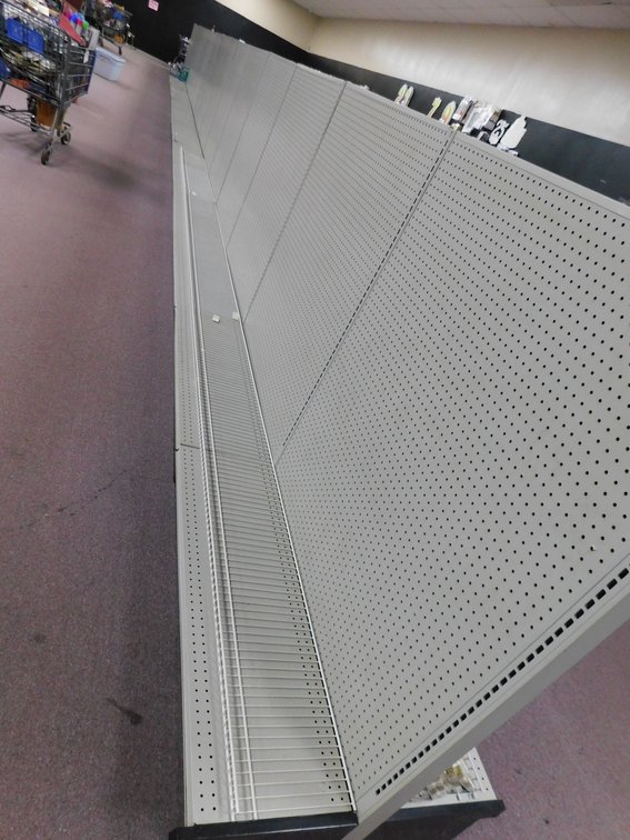 17-Sections of Lozier Gondola Shelving Double Sided 5ft T x 4ft W, (68ft of Shelving) Bring Help to Tear Down and Load