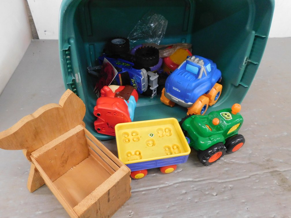 Green Tote with Assorted Kids Toys