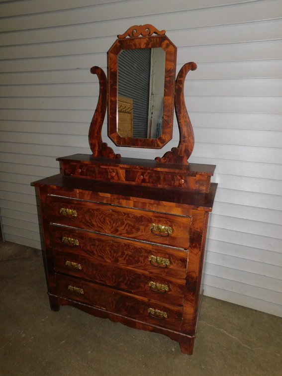 Antique Victorian Mahogany with Mahogany Book Match Venner four Drawer Dress with Glove Boxes